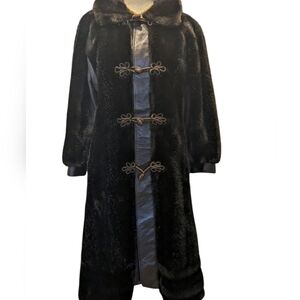 Vintage Faux Fur Vegan Leather Plush Princess Coat Dark Brown Medium